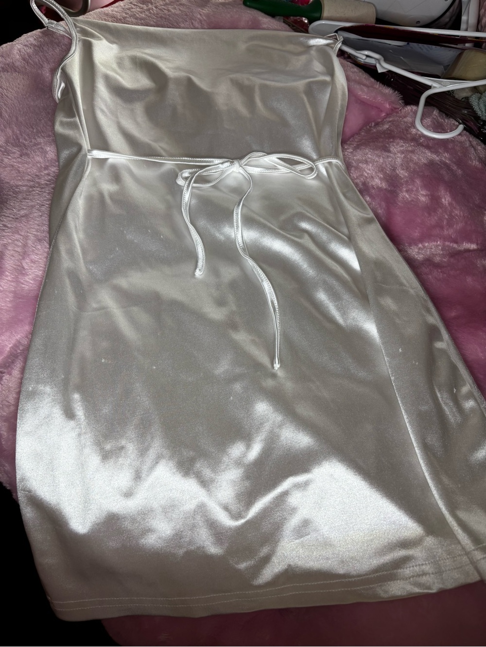 Satin Tie-Waist Mini Dress in Ivory